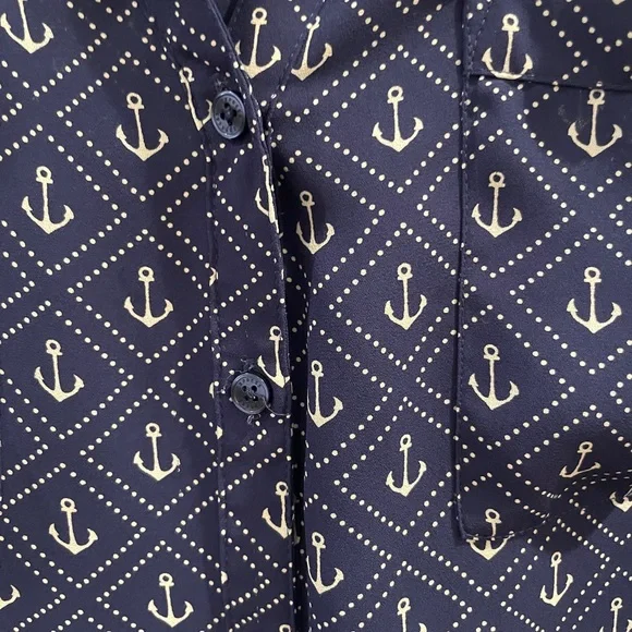 Express Portofino Collection Navy Anchor Print Blouse XL - Picture 2 of 3